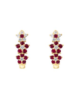 Ruby (1/3 ct. t.w.) & Diamond (1/8 ct. t.w.) Extra-Small Hoop Earrings in 14k Yellow Gold, 0.15" (Also Available in White Gold)
