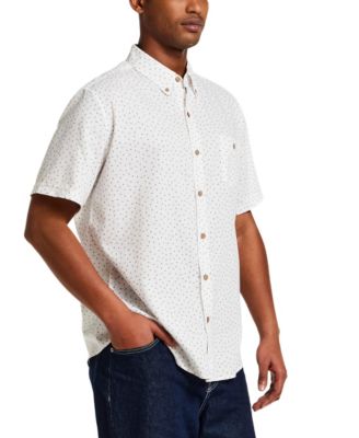 Men's Short-Sleeve Button Down Print Linen Cotton Shirt