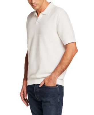 Men's Short-Sleeve Weave Johnny Collar 100% Cotton Polo Sweater