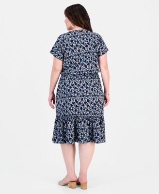 Plus Size Floral Flared Knit Midi Dress