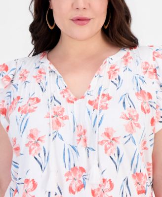 Plus Size Emelia Flutter-Sleeve Tie-Neck Top