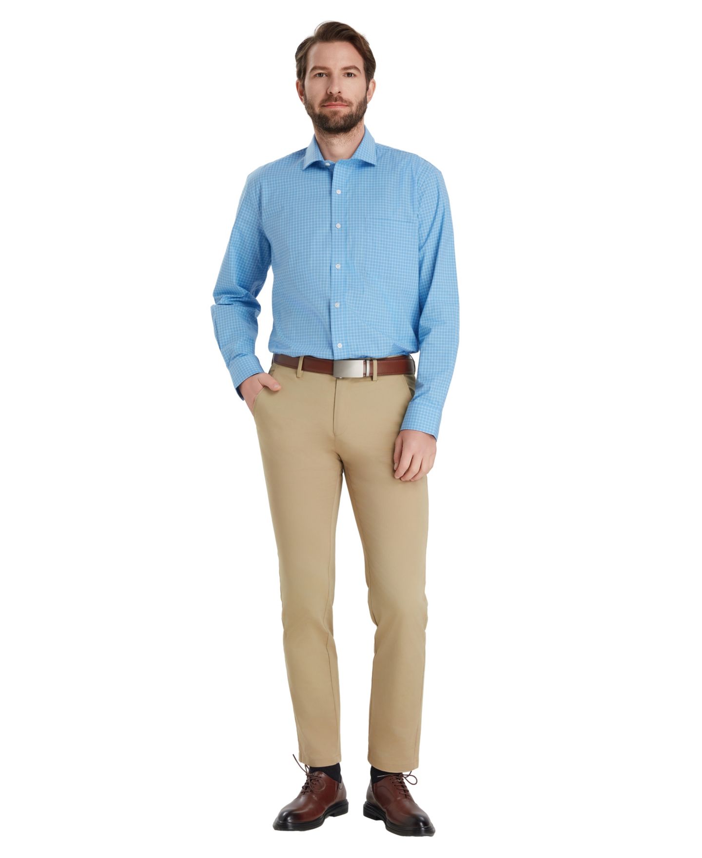 Мужская рубашка Club Room Poplin Charles Plaid Dress Shirt, цвет: Синий комбинированный — фото 2