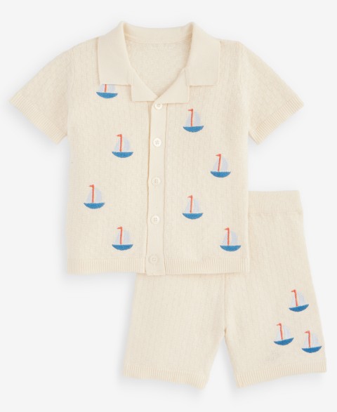 First Impressions Baby Boys' 3M-24M Cotton Sailboat Crochet Shirt & Shorts, 2-Piece Set