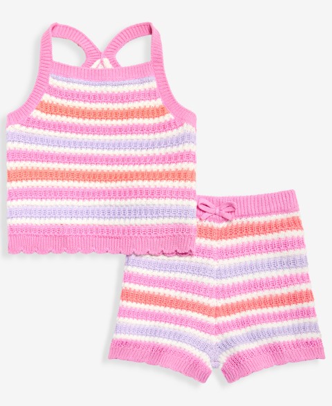 First Impressions Baby Girls' 3M-24M Cotton Striped Crochet Top & Shorts, 2-Piece Set