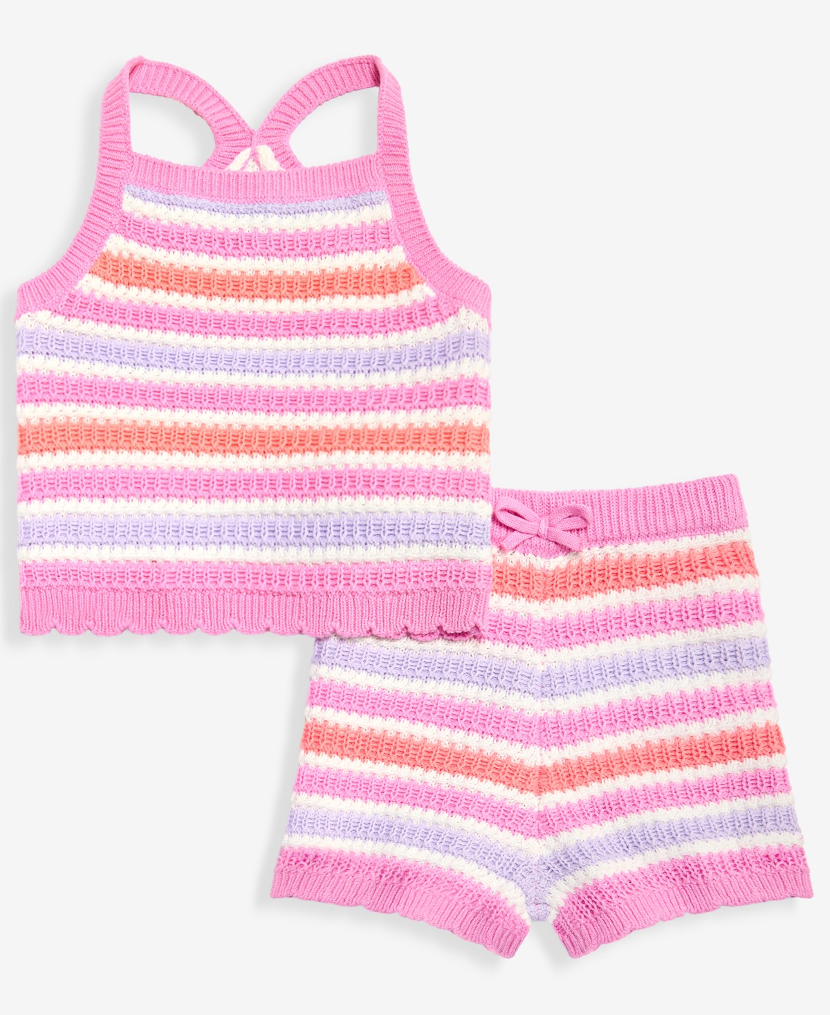 First Impressions Baby Girls' 3M-24M Cotton Striped Crochet Top & Shorts, 2-Piece Set — фото 1