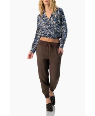 Women's Long Sleeve Paisley V-Neck Blouse