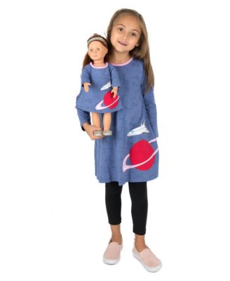 Toddler Girls Matching Doll Long Sleeve Cotton Crew Neck A-Line Dress