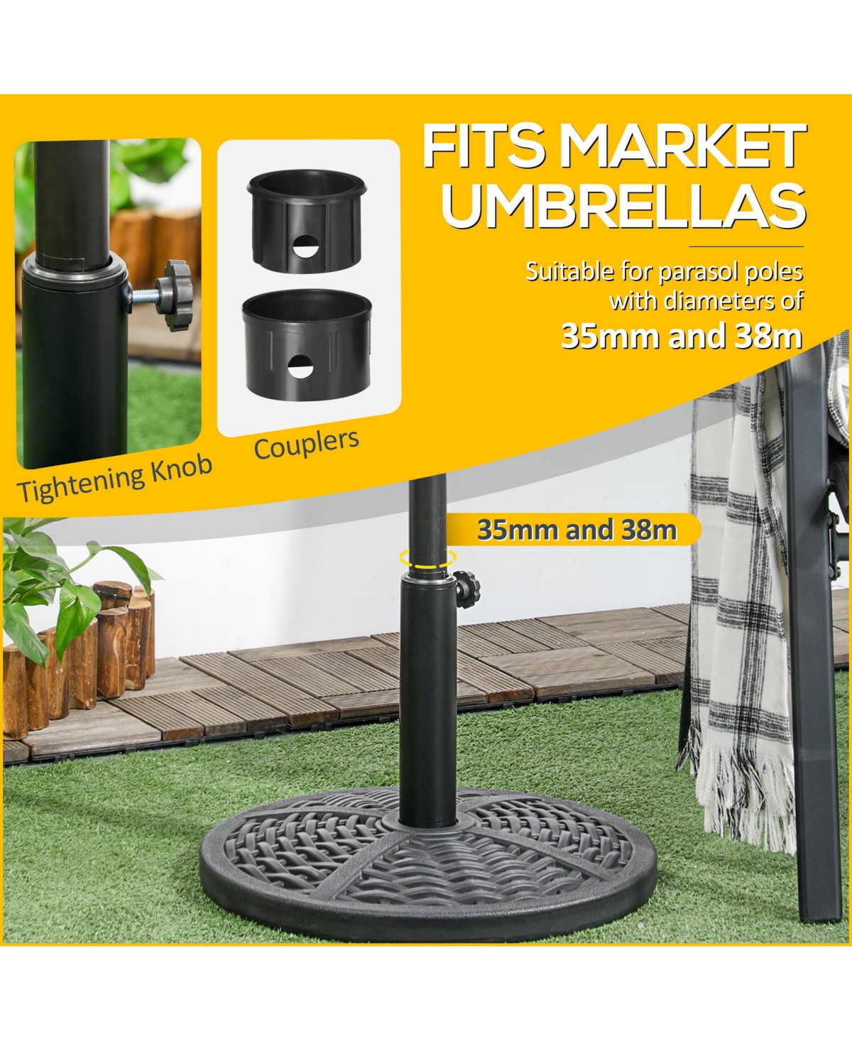 Outsunny 21 lbs. Market Umbrella Base Holder 18" Round Parasol Sd,