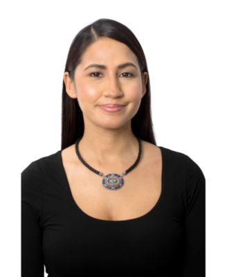 Sterling Multi-Gemstone Oval Pendant Leather Necklace, 17 to