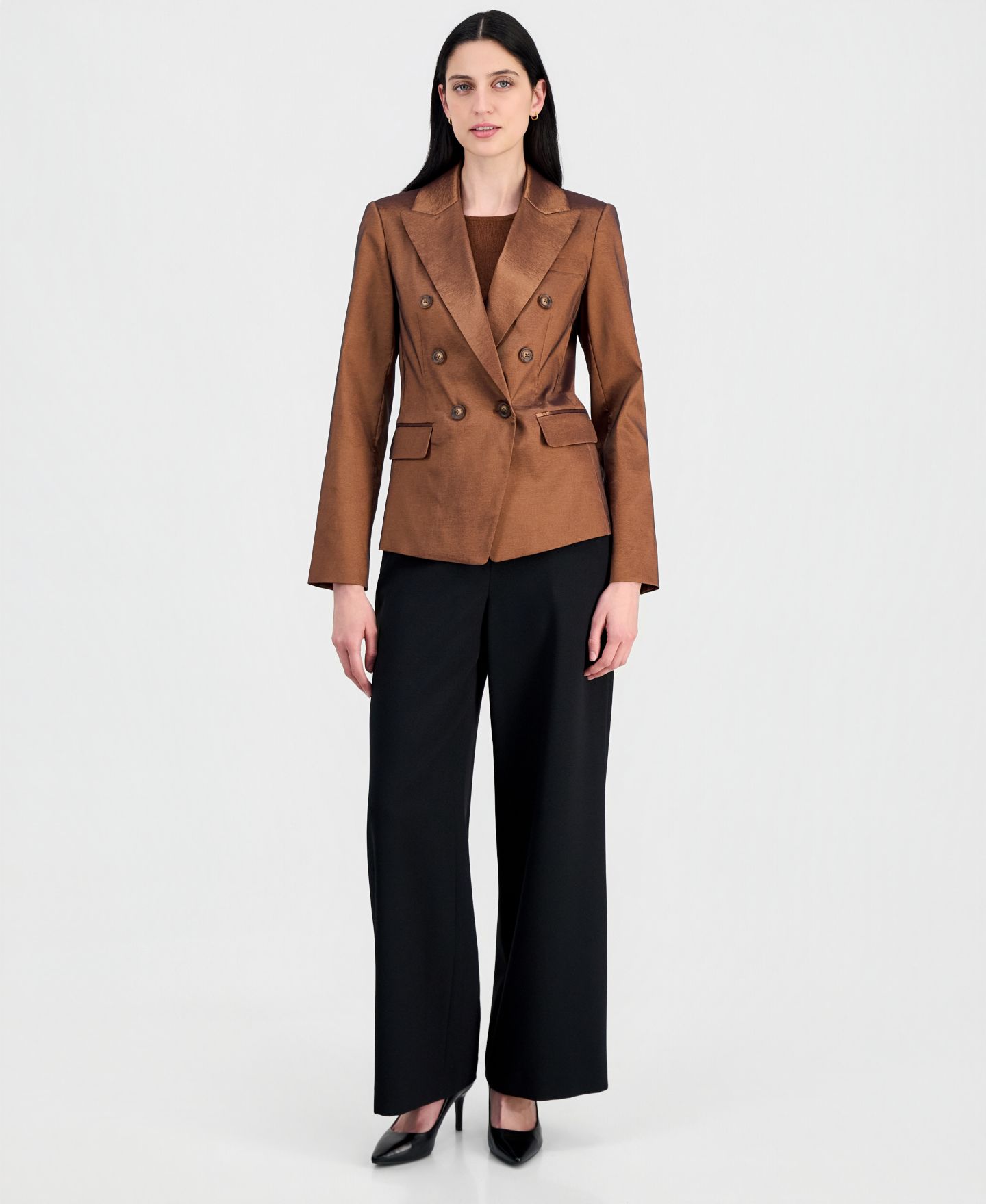 Женский пиджак Tahari ASL Metallic Crepe Double-Breasted Blazer, цвет: Медный — фото 2
