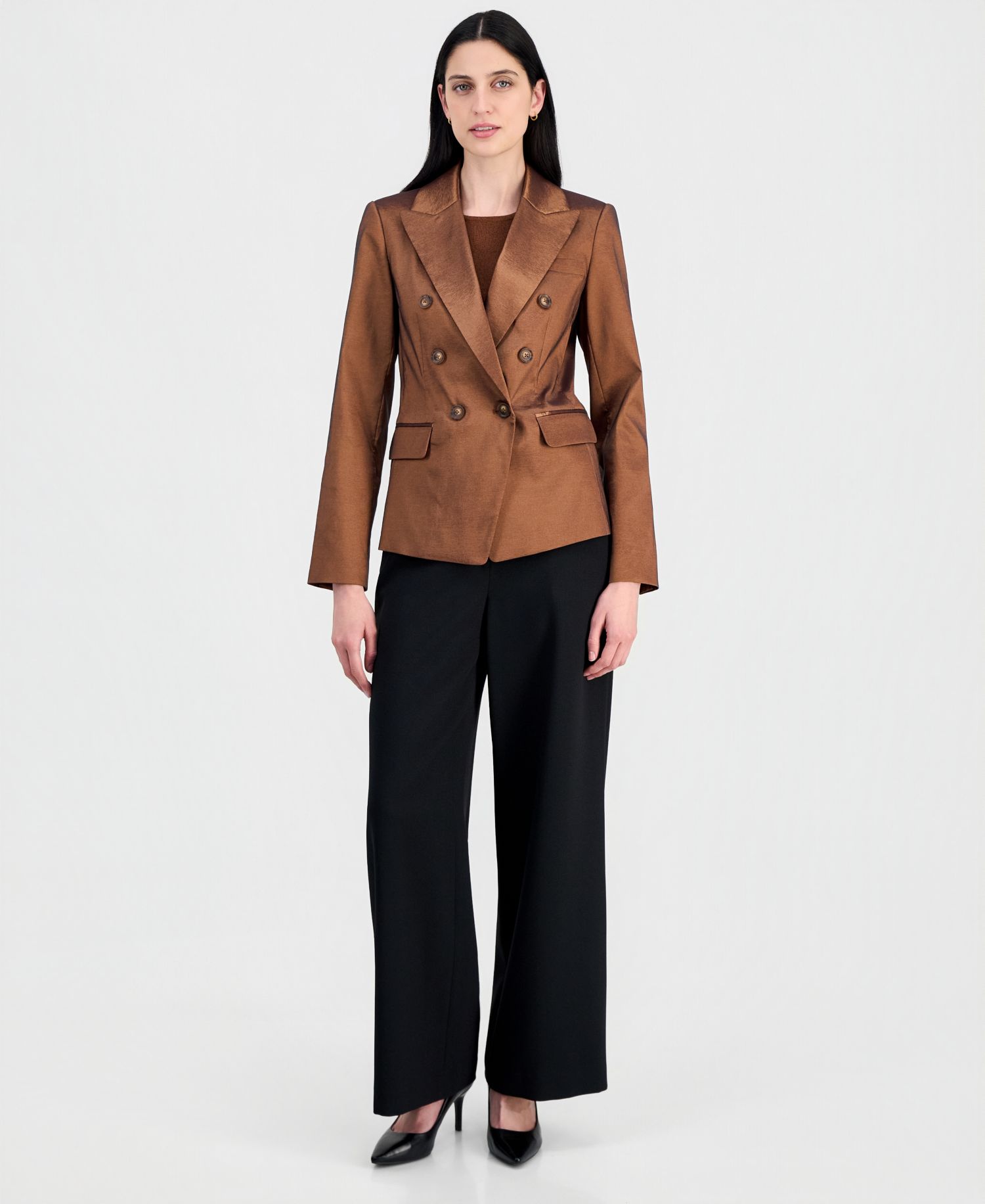 Women's Metallic Crepe Double-Breasted Blazer