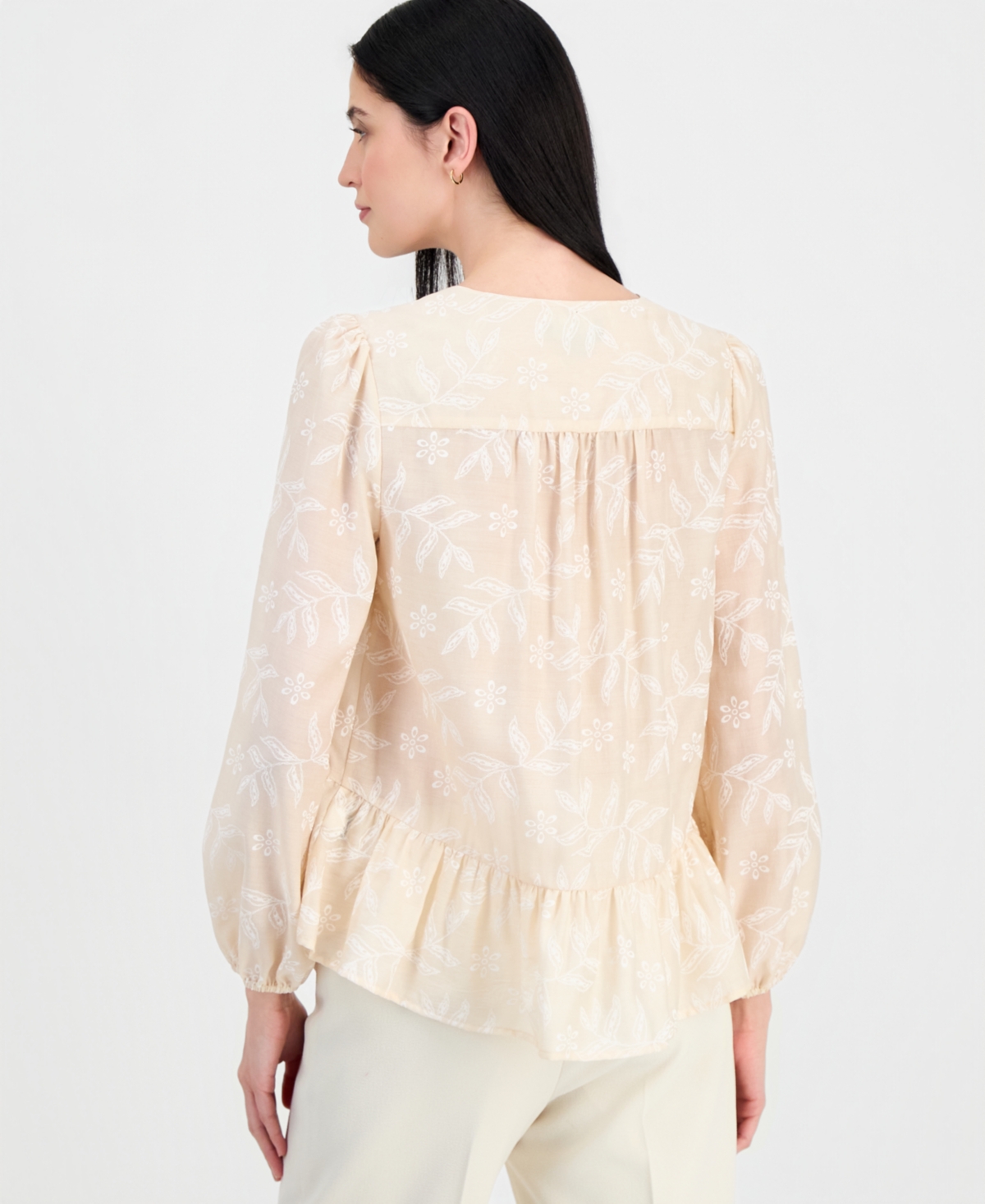 Tahari Asl Women's Long-Sleeve Peplum Blouse