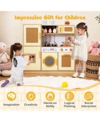 Kids Wooden Kitchen Playset with Realistic Lights & Sounds, Fun Interactive Toy