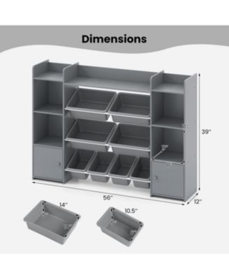 Large Kids Storage Organizer with 8 Bins and Bookshelf