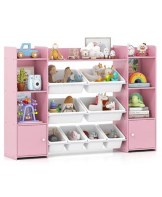 Large Kids Storage Organizer with 8 Bins and Bookshelf