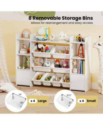 Large Kids Storage Organizer with 8 Bins and Bookshelf