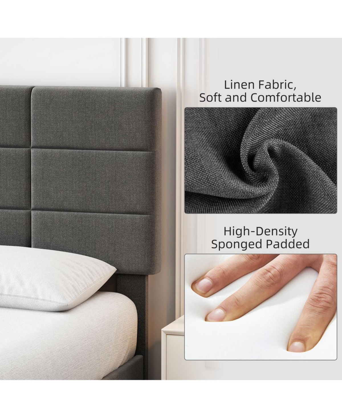 Gaomon Platform Bed Frame, Linen Upholstered King Bed Frame, Wooden Slats Support, No Box Spring Needed