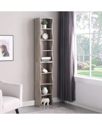 8-Tier Tall Narrow Bookshelf - A Wavy Border Design, Adjustable Shelves, Freestanding Display Bookcase for Living Room, Home Office