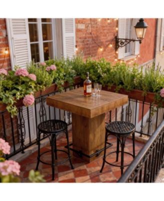 37.4" H Square Bar Table, Wooden Bistro Pub Table with Metal Footrest