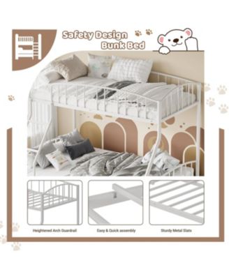 Bunk Bed Twin Over Full with Ladder and Arched Guardrail, Heavy Duty Bunkbeds Frame with Sturdy Steel Slats Support for Kids Boys Girls