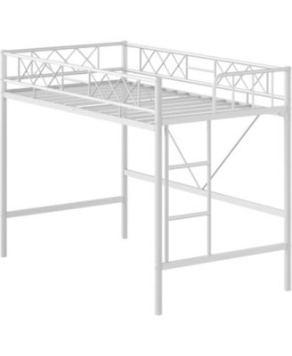 Twin Size Loft Bed, Heavy Duty Metal Frame with Arched Guardrail, Flat Ladder Rung, and Steel Slat Support, No Box Spring Required