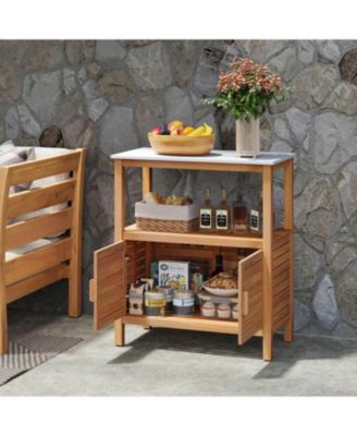 Acacia Wood Outdoor Potting Bench with Storage & Louvered Doors