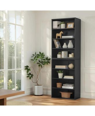 Wood Bookshelf, 8-Layer Storage Display Rack with Adjustable Shelf for Home Office, Converts into Two 4-Shelf Bookshelves