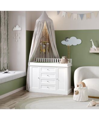Changing Table Dresser with 4 Drawers and 2 Doors, Nursery Dresser Diaper Changing Station for Baby
