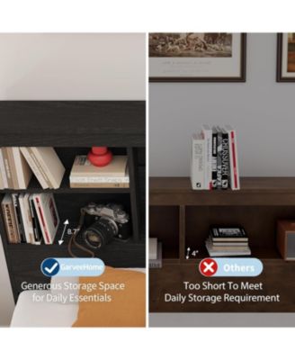  Bed Frame with High Storage Bookcase Headboard, Wood Bed Frame with 4 Storage Drawers, Built in Charging Station, No Box Spring Needed