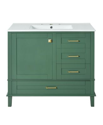 Bathroom Vanity with Ceramic Sink, Solid Pine Frame, Soft Close Drawers & Door for Small Spaces