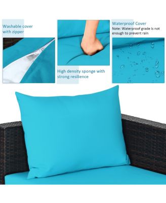 5PCS Cushioned Rattan Patio Conversation Set w/ Coffee Table Ottoman