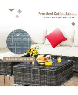 7PCS PE Rattan Patio Sectional Sofa Conversation Set w/ Cushions