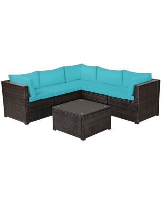 6PCS Rattan Patio Sectional Sofa Conversation Set Outdoor w/ Cushions