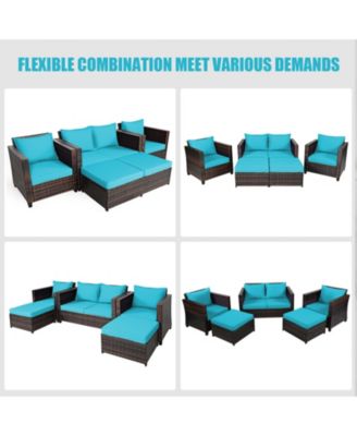 5PCS Outdoor Patio Rattan Conversation Sofa Furniture Set w/ Cushions