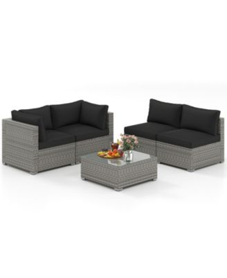 5PCS Patio Sectional Sofa Couch PE Rattan Conversation Set Outdoor