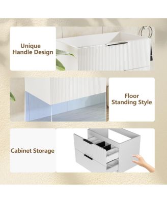 24" Wall Mounted Bathroom Vanity with Ceramic Sink, Fluted MDF Cabinet & Drawers for Modern Bathrooms