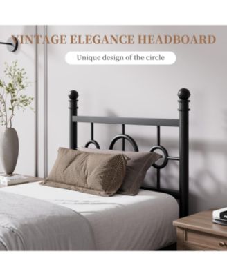 Size Metal Bed Frame with Vintage Circular Headboard and Footboard, Heavy-Duty Iron Platform Bed, No Box Spring Needed, Easy Assembly