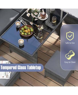 Set of 7 Dining Furniture Set PE Rattan Sectional Sofa Set Patio