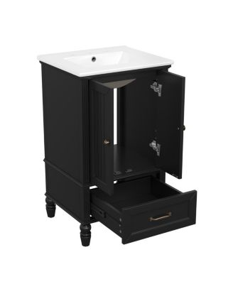 Bathroom Vanity with Sink, Cabinet with Doors and Drawer, Magnetic Door and Adjustable Feet for Small Bathrooms-Sillysis