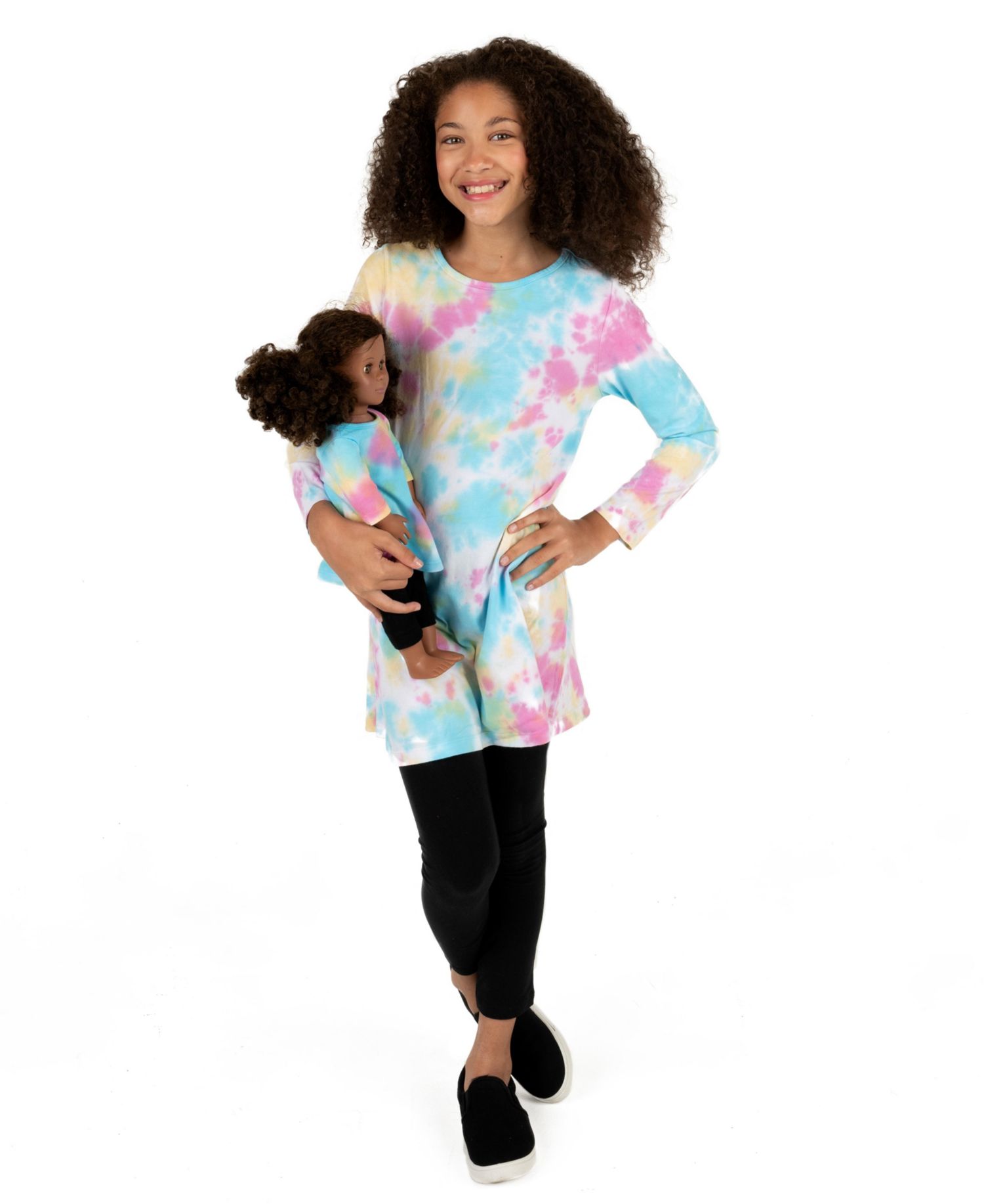 Little Girls 6-14 Matching Doll Long Sleeve Cotton Crew Neck A-Line Dress