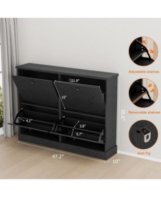 4 Drawer Wood Fluted Flip Door Narrow Shoe Cabinet with Adjustable Shelves