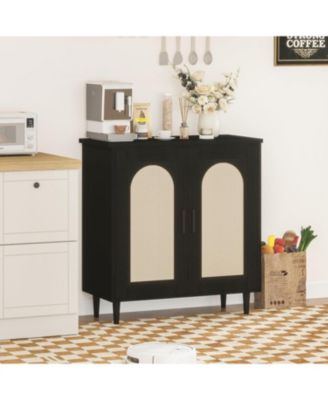 Rattan Accent Sideboard Console Table for Hallway Dining Room Kitchen with Adjustable Storage