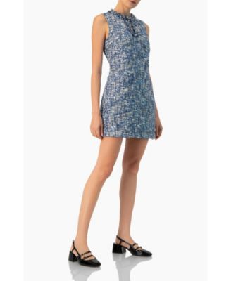 Women's Sleeveless A-Line Dress with Sequined Boucle Fabric