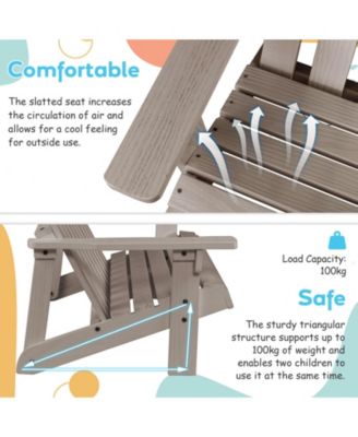 2-Seat Adirondack Chair for Kids Solid Wood Loveseat Backrest Arm Rest Patio