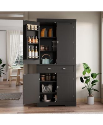 72" Kitchen Pantry Cabinet with Drawer, Doors and Shelves, Wood Farmhouse Storage Cabinet, Large Storage Cupboard for Living Room