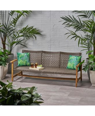 Acacia Wood Wicker Outdoor Sofa 3-Seater Patio Conversation Set
