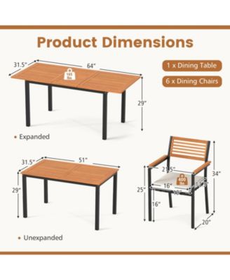 7-Piece Patio Furniture Set Outdoor Dining Chair Set for 6 w/ Acacia Wood and Metal Frame