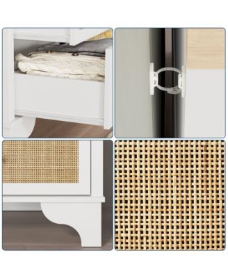 Wide Wood Chest of Drawers with Rattan Drawers, Drawer Organizer with Sturdy Base