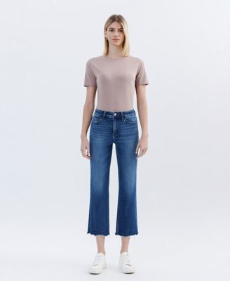 Women's High Rise Uneven Hem Crop Straight Jeans