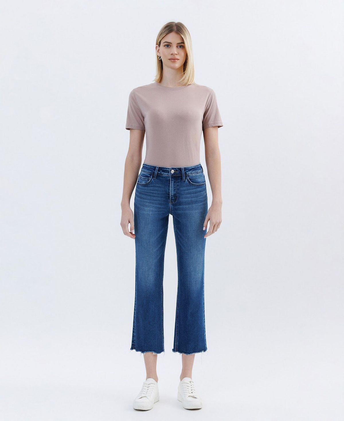 Vervet Women's High Rise Uneven Hem Crop Straight Jeans view 2 — MAYCSS fashion products